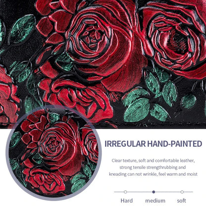Credit Holder s for Women RFID Blocking Small Flowers Painted Leather Card Case Double Zipper Accordion Wallet