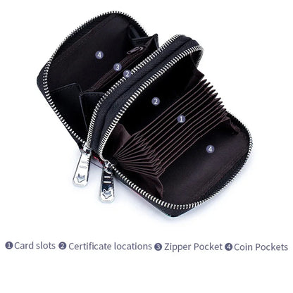Credit Holder s for Women RFID Blocking Small Flowers Painted Leather Card Case Double Zipper Accordion Wallet
