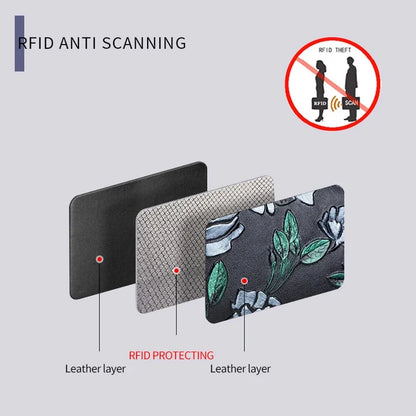 Credit Holder s for Women RFID Blocking Small Flowers Painted Leather Card Case Double Zipper Accordion Wallet
