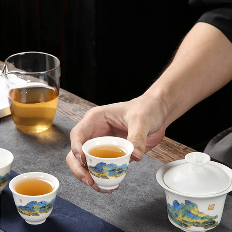 Crockery Ceramic Teapots with 3 Tea Cups Porcelain Gaiwan Kung Fu Teaset Portable Teaware Travel Tea Set Drinkware Gifts