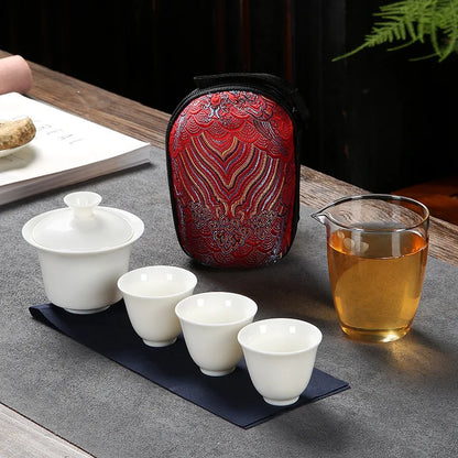 Crockery Ceramic Teapots with 3 Tea Cups Porcelain Gaiwan Kung Fu Teaset Portable Teaware Travel Tea Set Drinkware Gifts