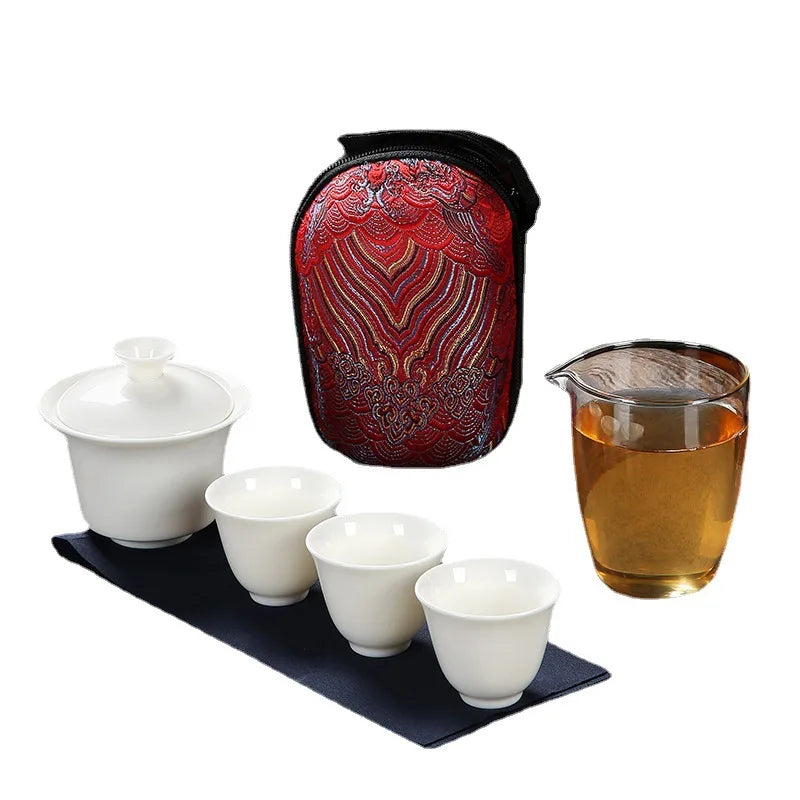 Crockery Ceramic Teapots with 3 Tea Cups Porcelain Gaiwan Kung Fu Teaset Portable Teaware Travel Tea Set Drinkware Gifts