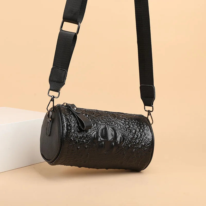 Crocodile Cow Leather Handbag for Women 2022 New Weave Wide Straps Female Shoulder Crossbody Bag Genuine Leather Ladies Tote Sac