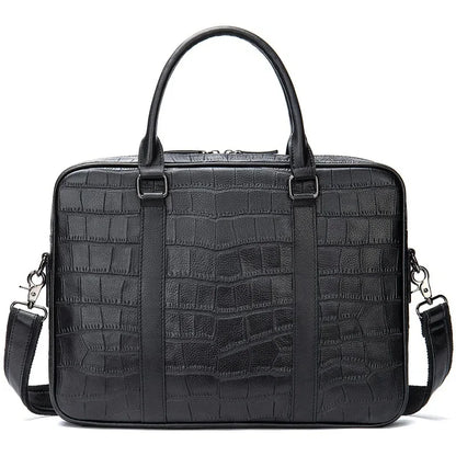 Crocodile Pattern Genuine Briefcase Business Cow Leather Handbag Multi-Functional Crossbody Daily Laptop Bag