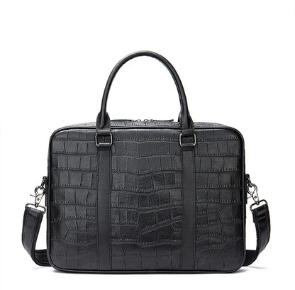 Crocodile Pattern Genuine Briefcase Business Cow Leather Handbag Multi-Functional Crossbody Daily Laptop Bag