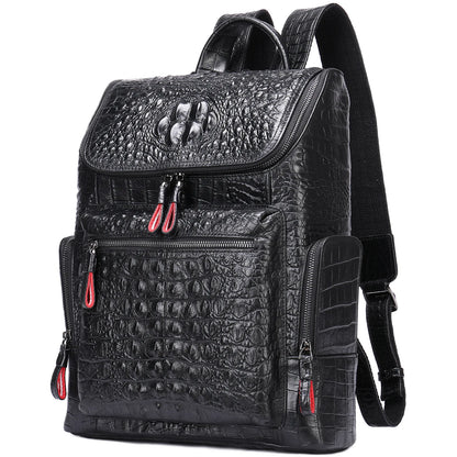 Crocodile Print Men's Leather Backpack Business Computer Backpack Cow Leather Crocodile Pattern Traveling Backpacks
