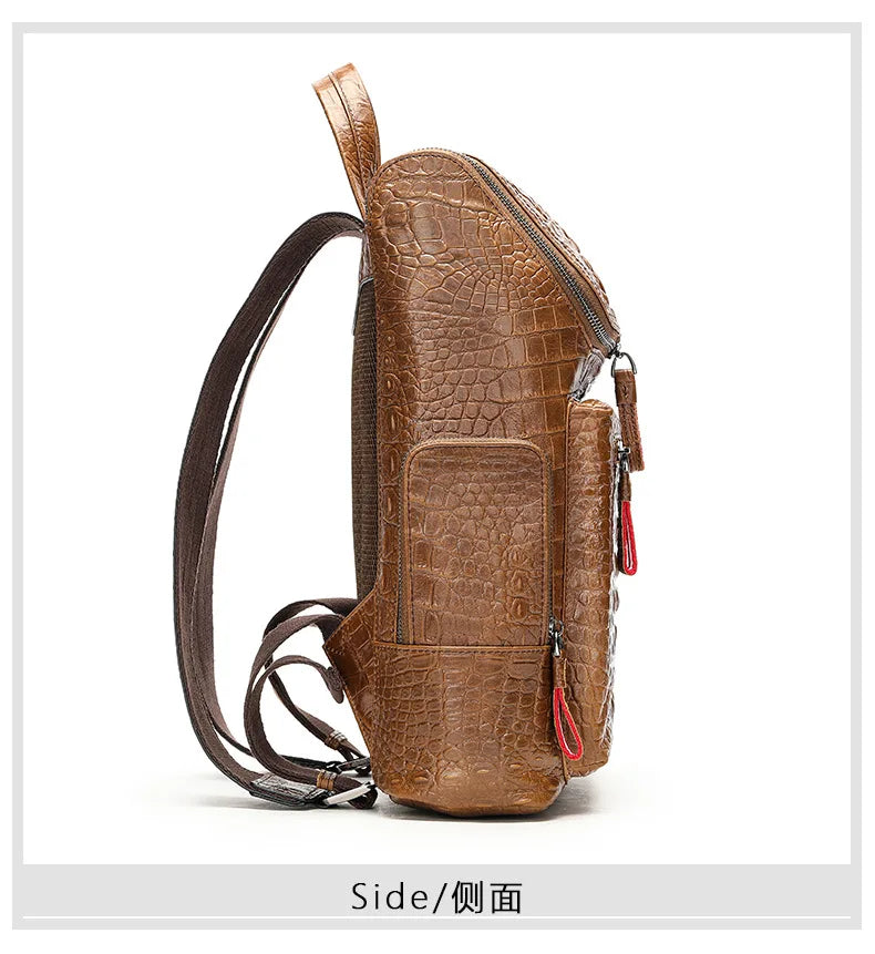 Crocodile Print Men's Leather Backpack Business Computer Backpack Cow Leather Crocodile Pattern Traveling Backpacks