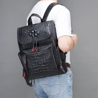 Crocodile Print Men's Leather Backpack Business Computer Backpack Cow Leather Crocodile Pattern Traveling Backpacks