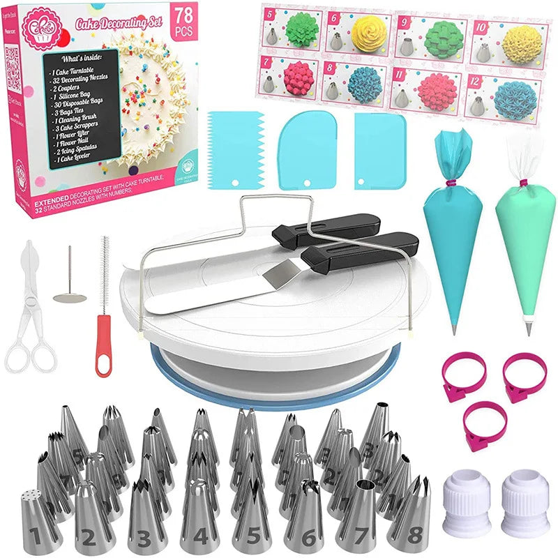 Cross Border Baking Set, Cake Turntable, Cream Decorated Mouth, Decorated Bag, Paper Cup, Baking Tool, New, 78 Pcs