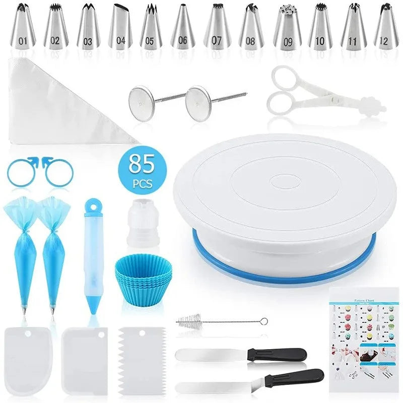 Cross Border Baking Set, Cake Turntable, Cream Decorated Mouth, Decorated Bag, Paper Cup, Baking Tool, New, 78 Pcs
