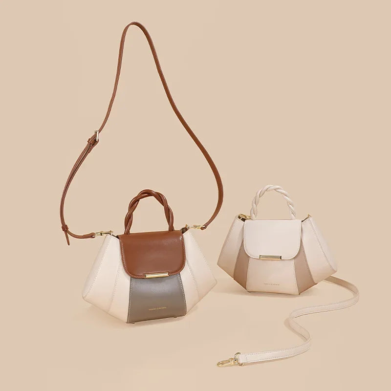 Crossbody Bag, Shell Bag, Contrast Color Women's Bag, Genuine Leather Handbag, Dumpling Bags Luxury Designer Handbag