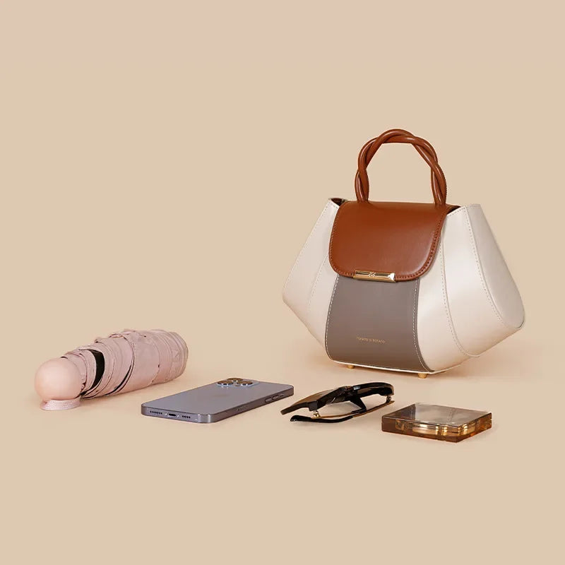 Crossbody Bag, Shell Bag, Contrast Color Women's Bag, Genuine Leather Handbag, Dumpling Bags Luxury Designer Handbag