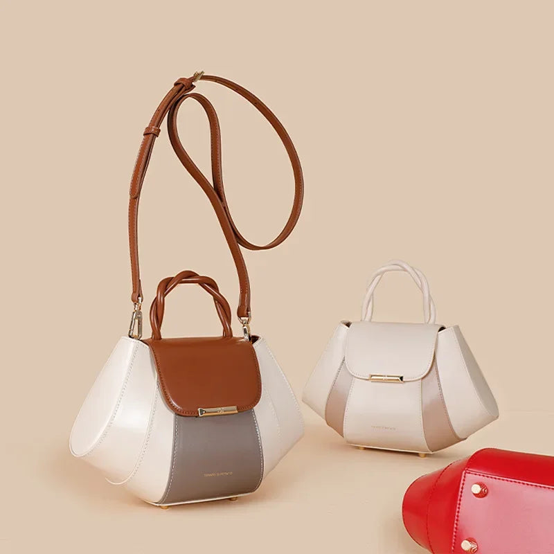 Crossbody Bag, Shell Bag, Contrast Color Women's Bag, Genuine Leather Handbag, Dumpling Bags Luxury Designer Handbag