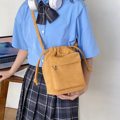Crossbody Bag Shoulder Bag Drawstring Corduroy Trendy Bag Versatile Lady Purse