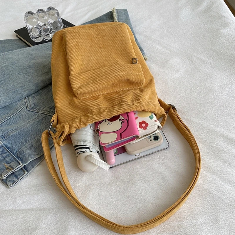 Crossbody Bag Shoulder Bag Drawstring Corduroy Trendy Bag Versatile Lady Purse