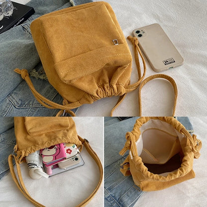 Crossbody Bag Shoulder Bag Drawstring Corduroy Trendy Bag Versatile Lady Purse