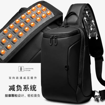 Crossbody Bag for 9.7 iPad Short Trip Chest Bag USB Charging Water Repellent Shoulder Messenger Bag Male
