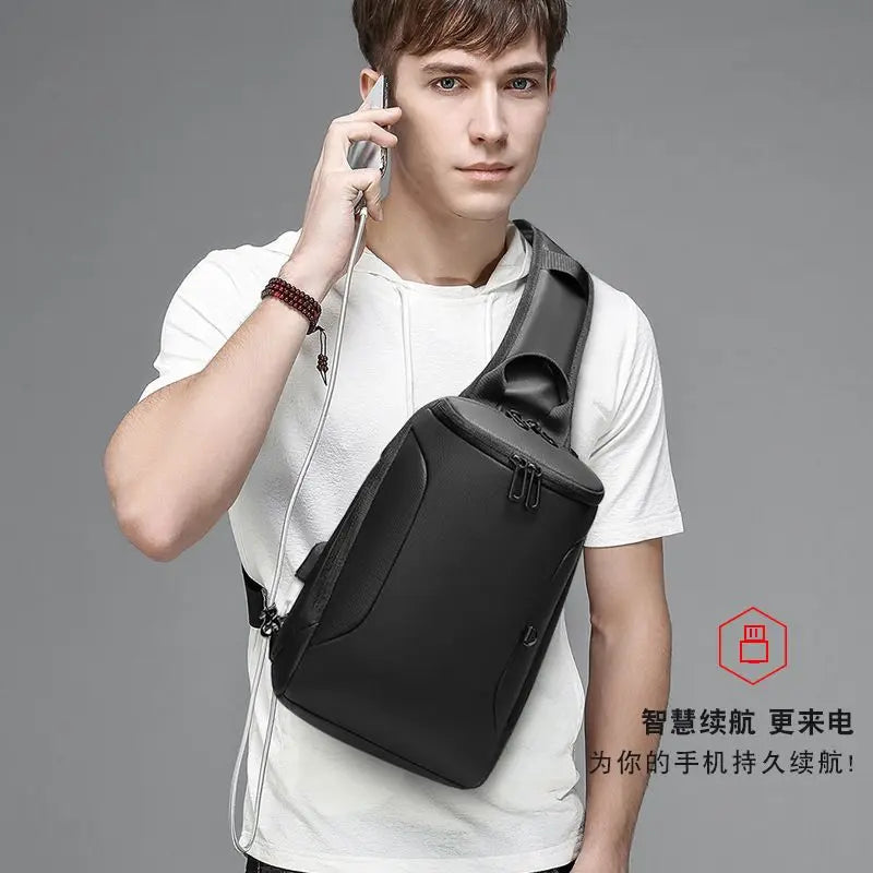 Crossbody Bag for 9.7 iPad Short Trip Chest Bag USB Charging Water Repellent Shoulder Messenger Bag Male
