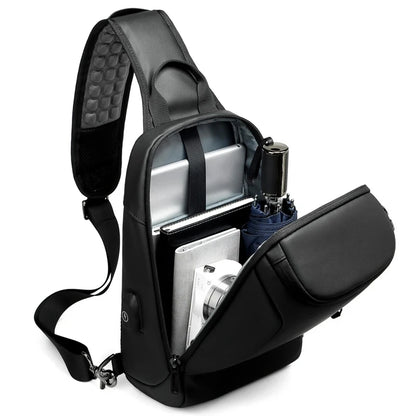 Crossbody Bag for 9.7 iPad Short Trip Chest Bag USB Charging Water Repellent Shoulder Messenger Bag Male