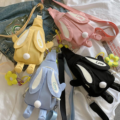 Crossbody Bag for Girls Teens Cute Anime Rabbit Backpack Canvas Shoulder Bags Large Capacity Adjustable Removable Strap