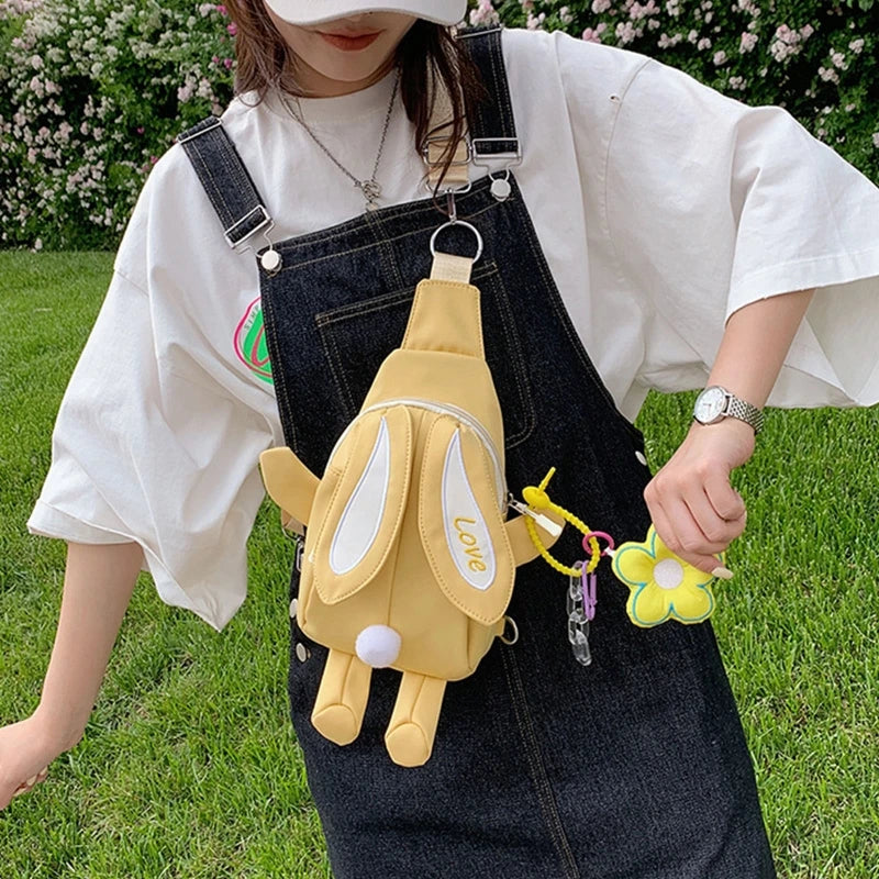 Crossbody Bag for Girls Teens Cute Anime Rabbit Backpack Canvas Shoulder Bags Large Capacity Adjustable Removable Strap