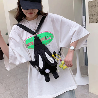 Crossbody Bag for Girls Teens Cute Anime Rabbit Backpack Canvas Shoulder Bags Large Capacity Adjustable Removable Strap