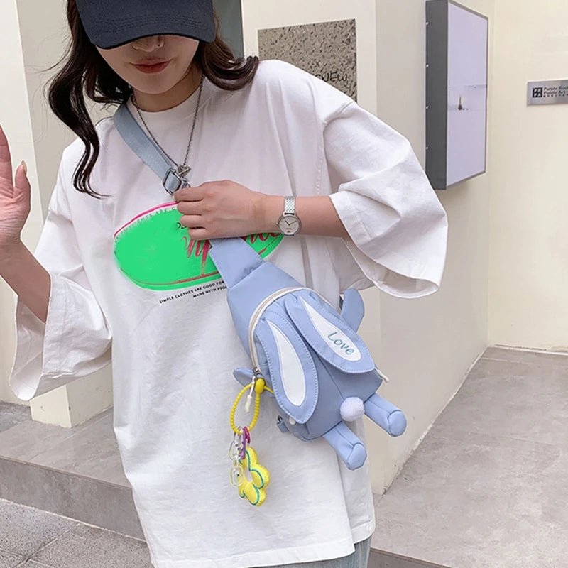 Crossbody Bag for Girls Teens Cute Anime Rabbit Backpack Canvas Shoulder Bags Large Capacity Adjustable Removable Strap