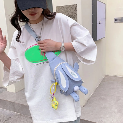 Crossbody Bag for Girls Teens Cute Anime Rabbit Backpack Canvas Shoulder Bags Large Capacity Adjustable Removable Strap