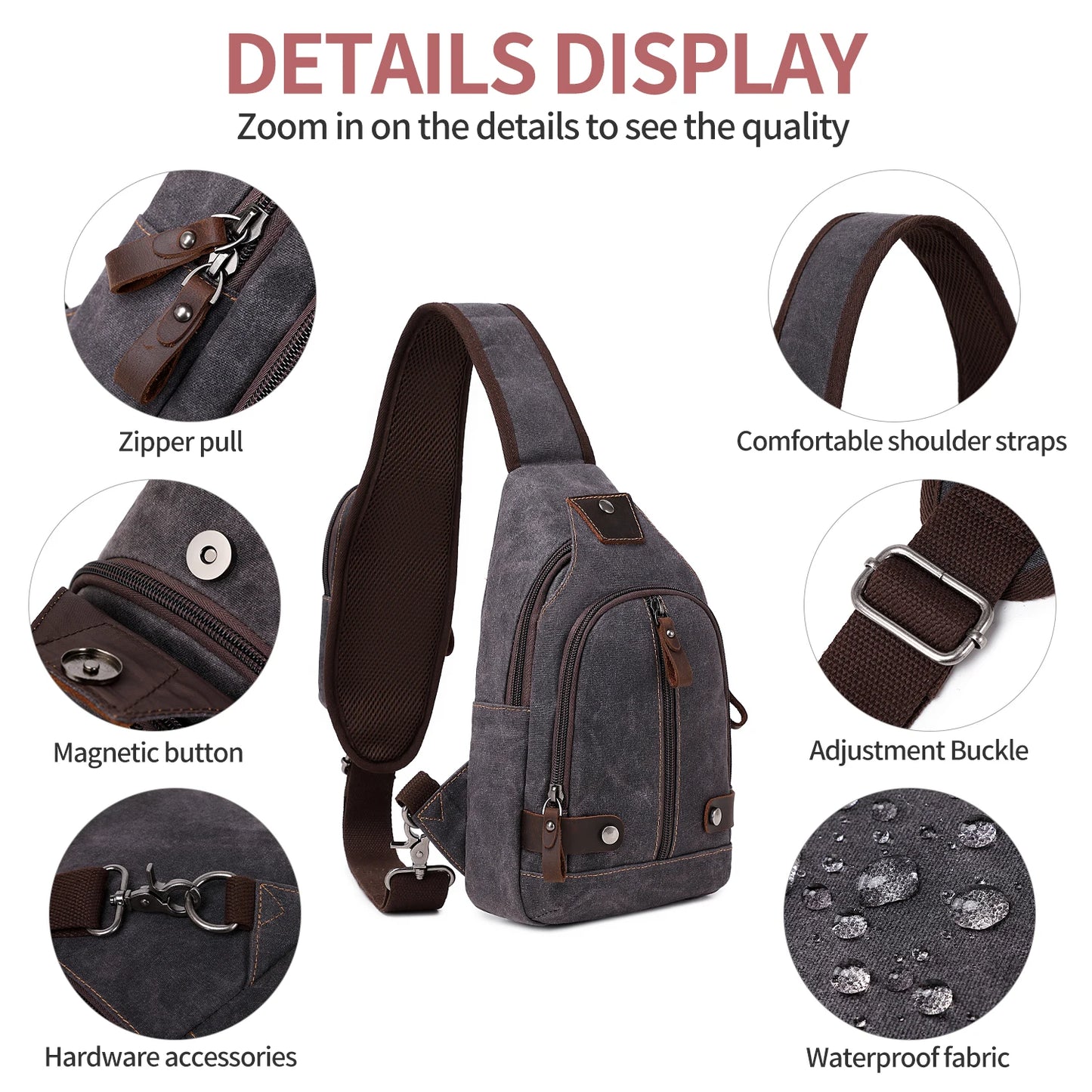 Crossbody Bag for Men, Sling Bag Chest Bag Shoulder Bag Waterproof Waxed Canvas Sling Backpack Casual Daypack for Travel