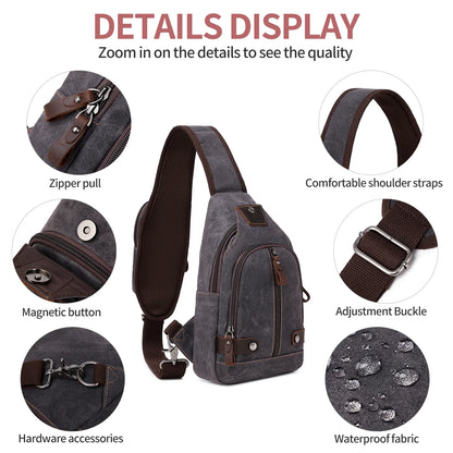 Crossbody Bag for Men, Sling Bag Chest Bag Shoulder Bag Waterproof Waxed Canvas Sling Backpack Casual Daypack for Travel
