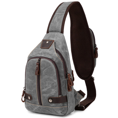 Crossbody Bag for Men, Sling Bag Chest Bag Shoulder Bag Waterproof Waxed Canvas Sling Backpack Casual Daypack for Travel