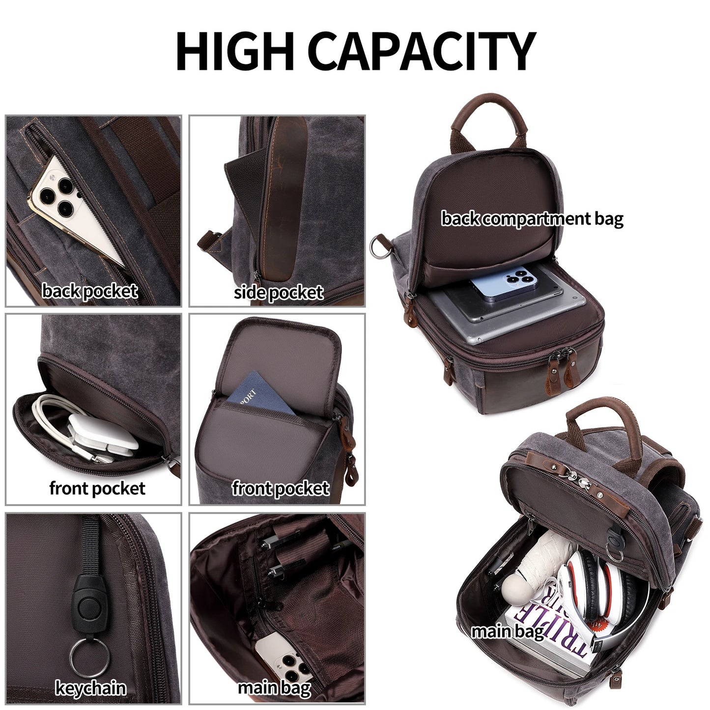 Crossbody Bag for Men Women, Sling Bag Chest Bag Shoulder Bag Waterproof Waxed Canvas Sling Backpack Casual Daypack for Travel