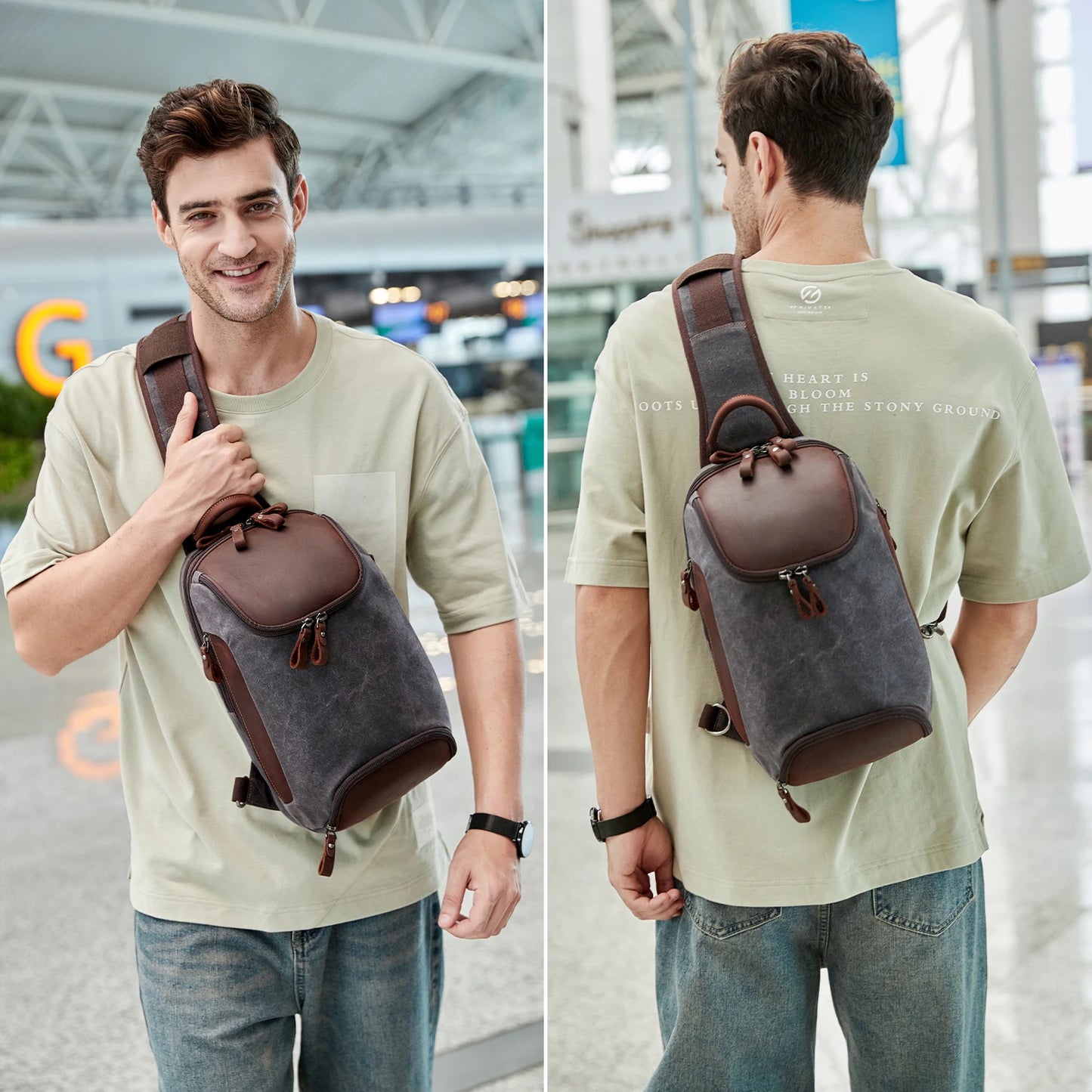 Crossbody Bag for Men Women, Sling Bag Chest Bag Shoulder Bag Waterproof Waxed Canvas Sling Backpack Casual Daypack for Travel