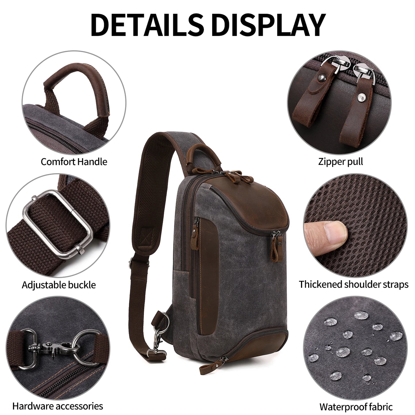 Crossbody Bag for Men Women, Sling Bag Chest Bag Shoulder Bag Waterproof Waxed Canvas Sling Backpack Casual Daypack for Travel