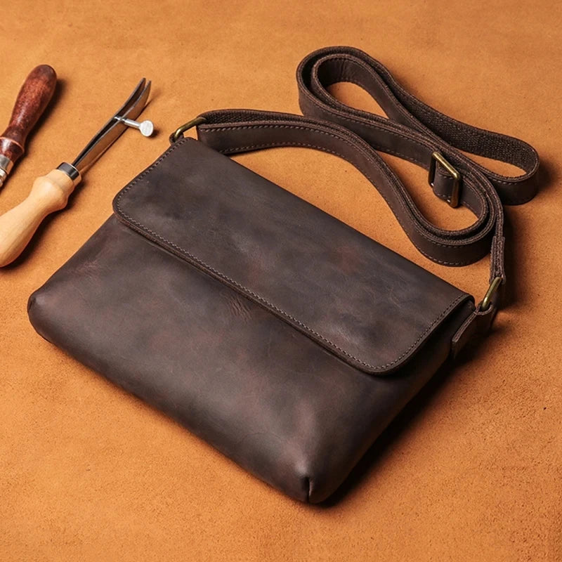 Crossbody Bags for Men Simple Vintage and Popular First Layer Cowhide Hardware Magnetic Buckle Men's Wrapped Flap Shoulder Bag