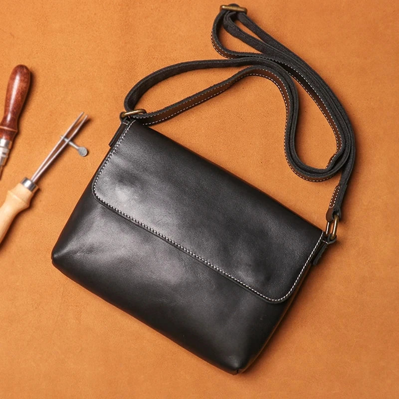 Crossbody Bags for Men Simple Vintage and Popular First Layer Cowhide Hardware Magnetic Buckle Men's Wrapped Flap Shoulder Bag
