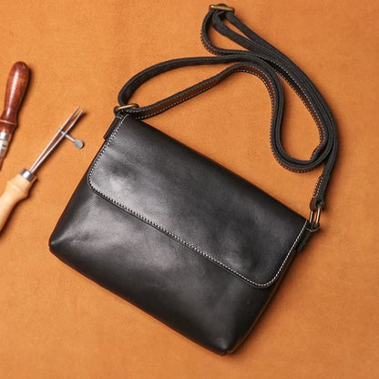 Crossbody Bags for Men Simple Vintage and Popular First Layer Cowhide Hardware Magnetic Buckle Men's Wrapped Flap Shoulder Bag