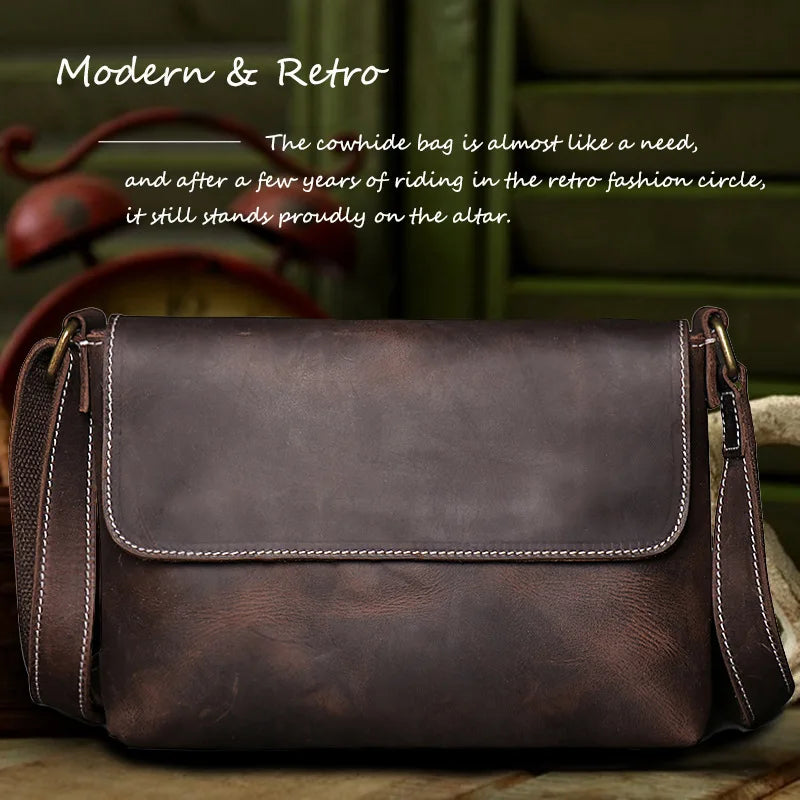 Crossbody Bags for Men Simple Vintage and Popular First Layer Cowhide Hardware Magnetic Buckle Men's Wrapped Flap Shoulder Bag