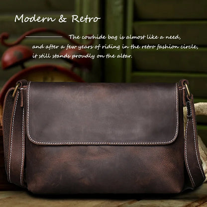 Crossbody Bags for Men Simple Vintage and Popular First Layer Cowhide Hardware Magnetic Buckle Men's Wrapped Flap Shoulder Bag