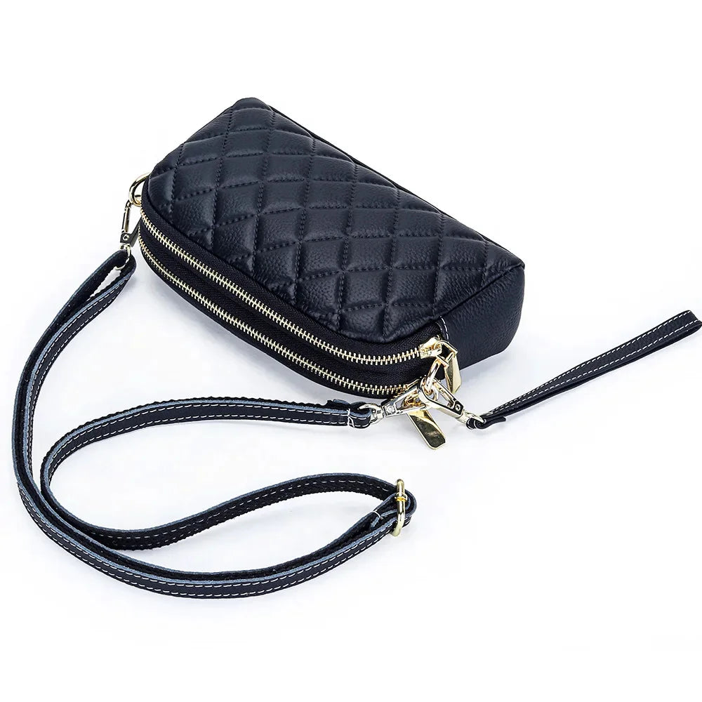 Crossbody Bags for Women Genuine Leather Trendy Purses Small Embossed Quilted Shoulder Handbag with Double Zipper Compartments