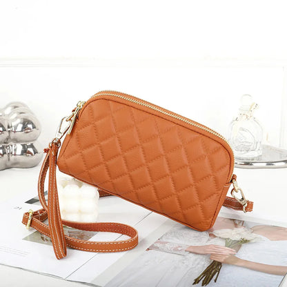 Crossbody Bags for Women Genuine Leather Trendy Purses Small Embossed Quilted Shoulder Handbag with Double Zipper Compartments