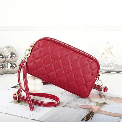 Crossbody Bags for Women Genuine Leather Trendy Purses Small Embossed Quilted Shoulder Handbag with Double Zipper Compartments