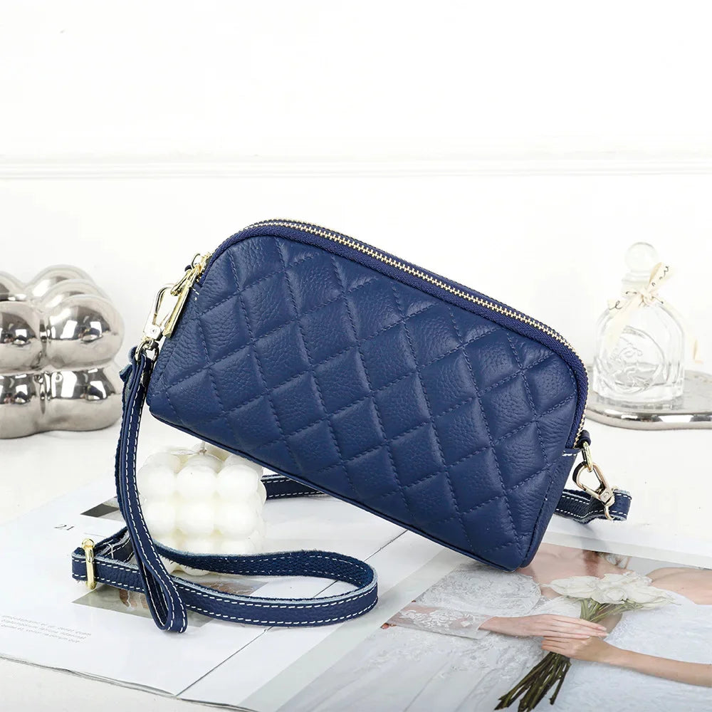 Crossbody Bags for Women Genuine Leather Trendy Purses Small Embossed Quilted Shoulder Handbag with Double Zipper Compartments