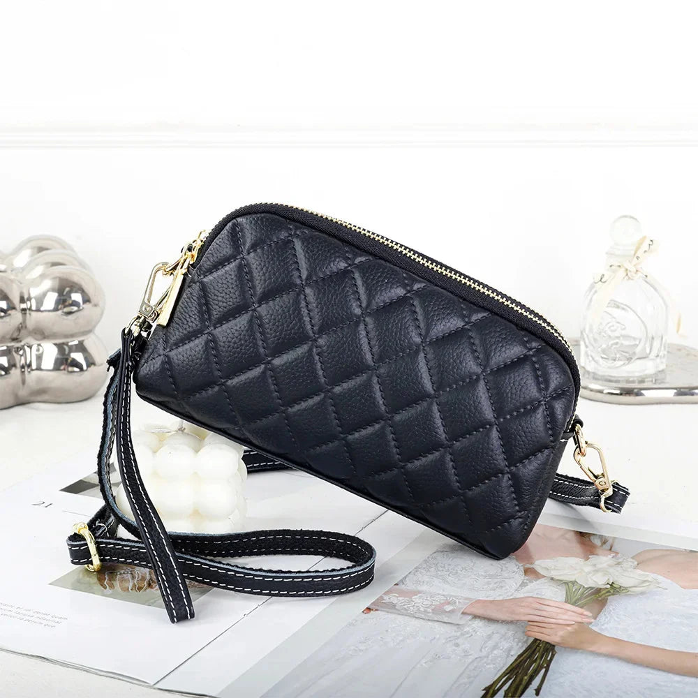Crossbody Bags for Women Genuine Leather Trendy Purses Small Embossed Quilted Shoulder Handbag with Double Zipper Compartments