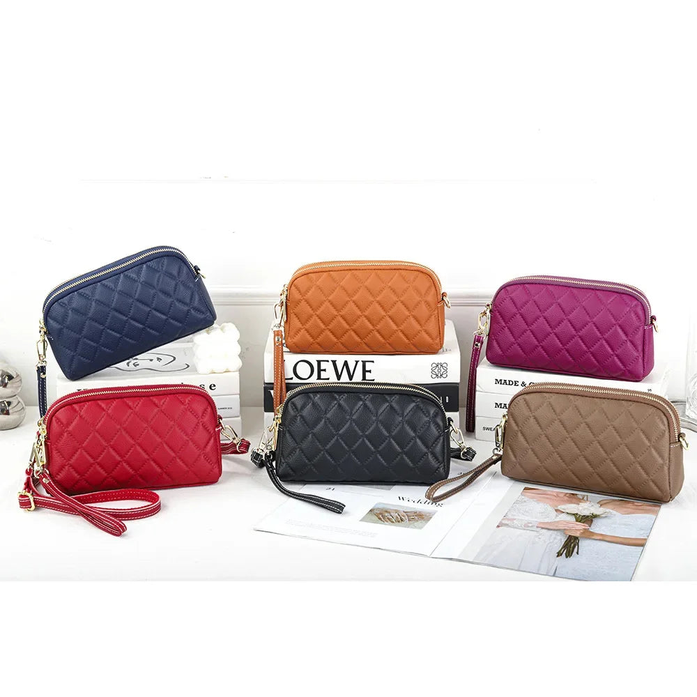 Crossbody Bags for Women Genuine Leather Trendy Purses Small Embossed Quilted Shoulder Handbag with Double Zipper Compartments