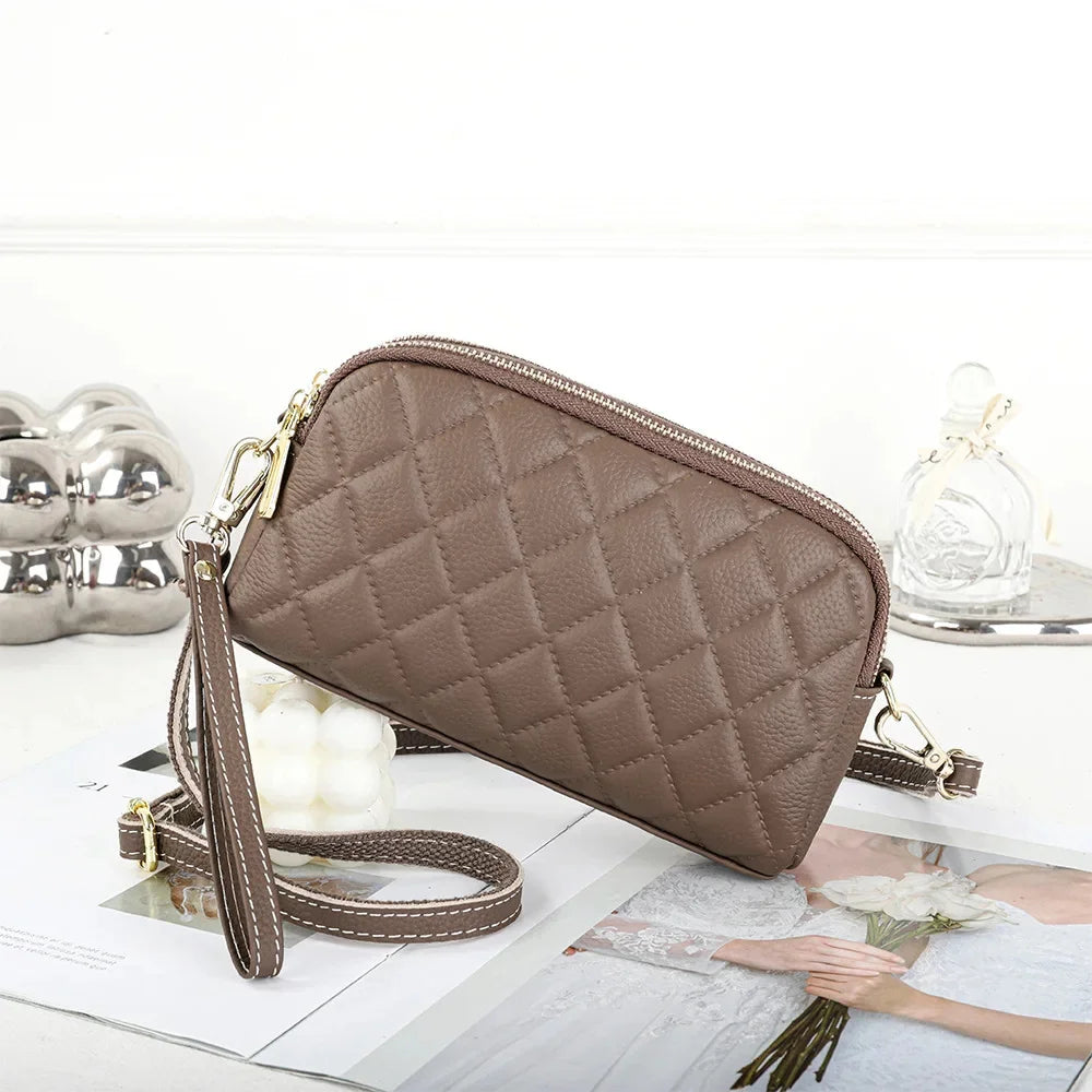 Crossbody Bags for Women Genuine Leather Trendy Purses Small Embossed Quilted Shoulder Handbag with Double Zipper Compartments