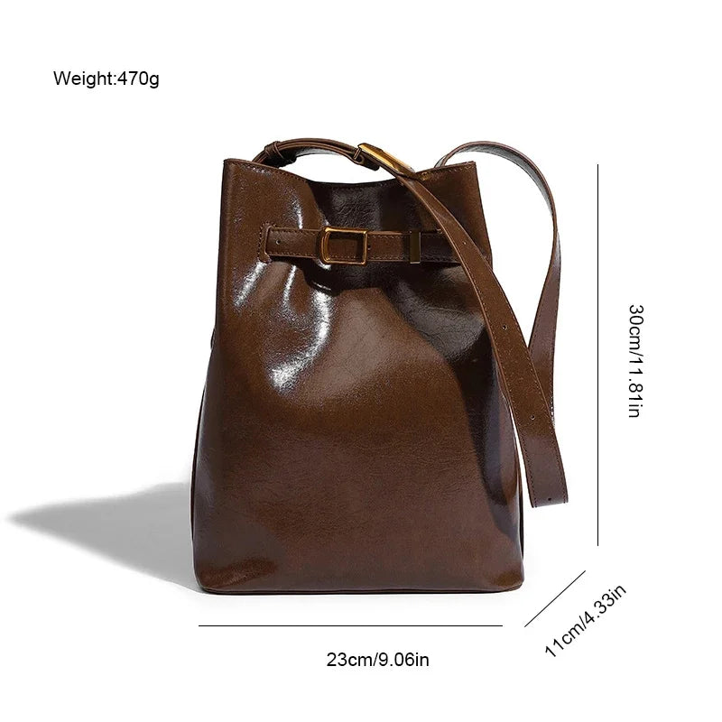 Crossbody Bucket 2024 High-end Niche Design Retro Commuter Shoulder Bag Large Capacity Women's Handbag