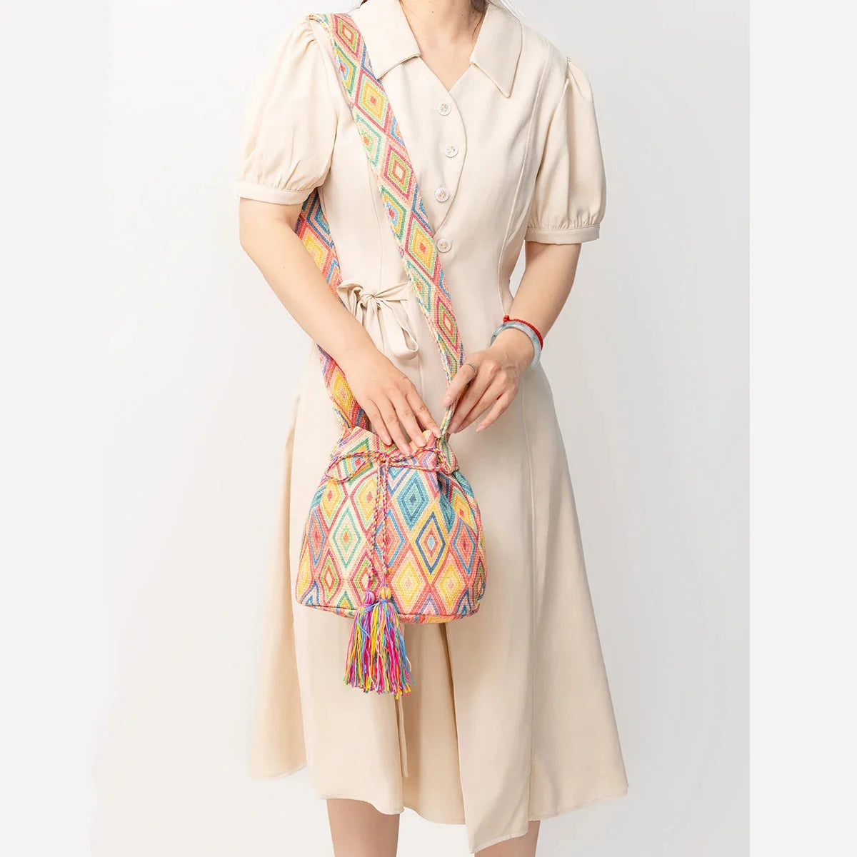 Crossbody Bucket Bohemian Ethnic Style For Women 2024 Printed New Canvas Commuter Travel Vacation Bag
