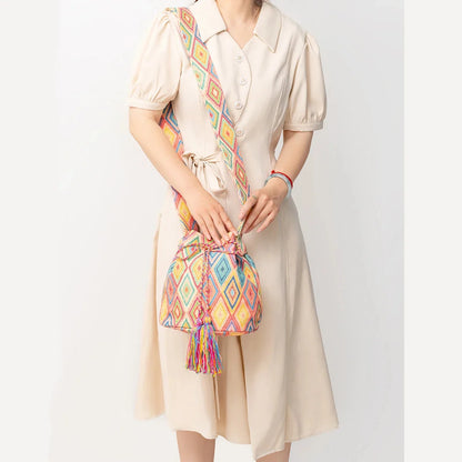 Crossbody Bucket Bohemian Ethnic Style For Women 2024 Printed New Canvas Commuter Travel Vacation Bag