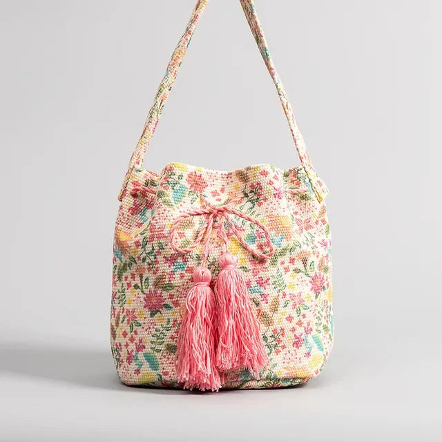 Crossbody Bucket Bohemian Ethnic Style For Women 2024 Printed New Canvas Commuter Travel Vacation Bag